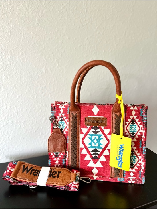 Wrangler Handbags - Wrangler Southwestern Crossbody Medium Tote Bag Burgundy Red